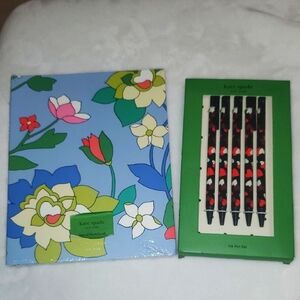 NWT Kate Spade Celebration Hearts Ink Pen Set & Spiral Floral Notebook Bundle